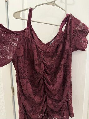 torrid Plum Lace Draped Front Top